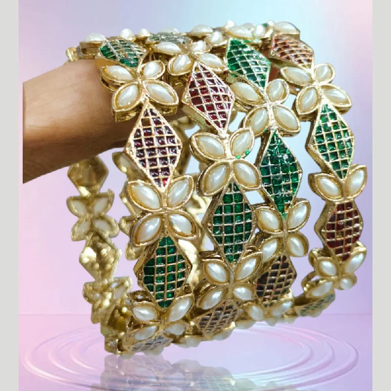 women’s split shank engagement rings-women’s linked bracelet-Pooja Bangles Gold Plated Pearls Meenakari  Bangle Set