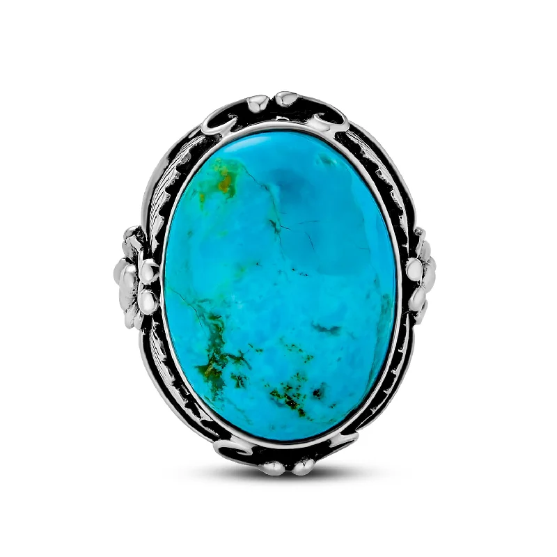 women’s cocktail ring-Southwestern Silver Ring with Leaf Design and Oval Turquoise Moonstone Gemstone