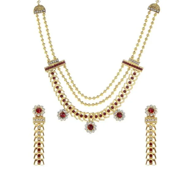 women’s choker chain necklace-Soha Fashion Austrian Stone Gold Plated Traditional Necklace Set