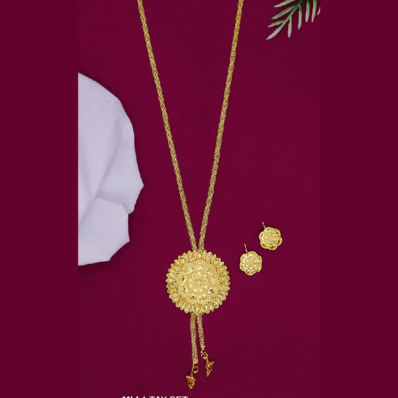 women’s elegant pendant necklace-Mahavir Gold Plated Long Necklace Set