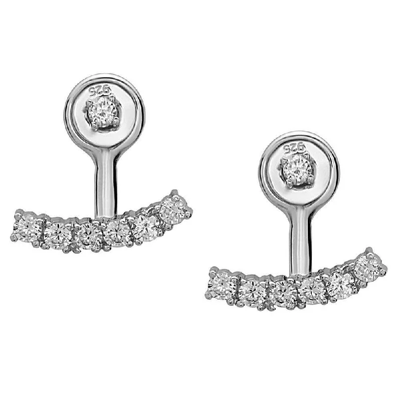 women’s gold teardrop earrings-Sterling Silver Curved CZ Bar Bottom Earrings