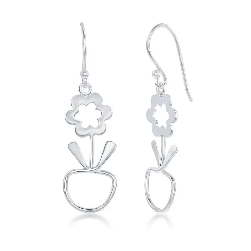 women’s hoop and stud earrings-Sterling Silver Flower and Apple Designed Earrings