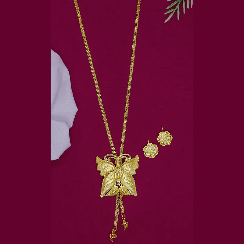 women’s textured gold necklace-Mahavir Gold Plated Long Necklace Set