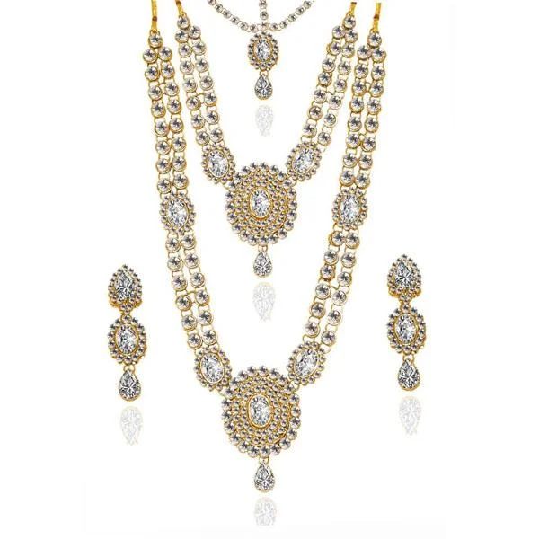 women’s bridal diamond necklace-Vivant Charms Glass Stone Necklace Set With Maang Tikka - 1103611