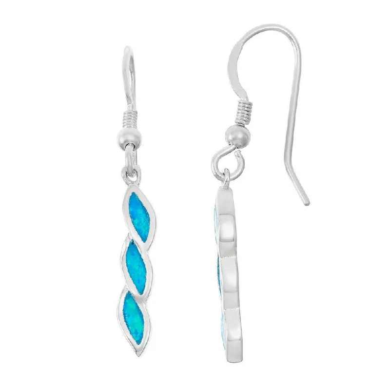 women’s dangly earrings-Sterling Silver Blue Inlay Opal Wavy Twist Earrings