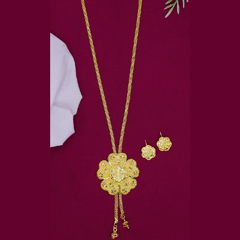 women’s lucky charm necklace-Mahavir Gold Plated Long Necklace Set