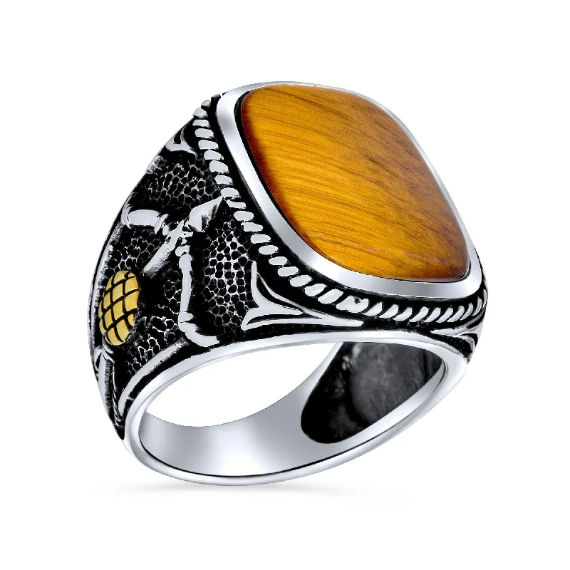 women’s promise ring-Mens Silver Ring Western Gemstone Tiger Eye Archery Crossbows Sterling Silver Handmade