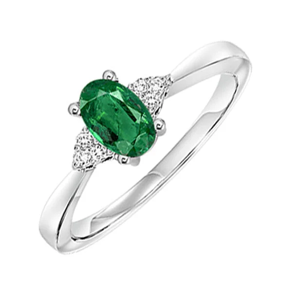 10K White Gold Emerald Diamond Ring