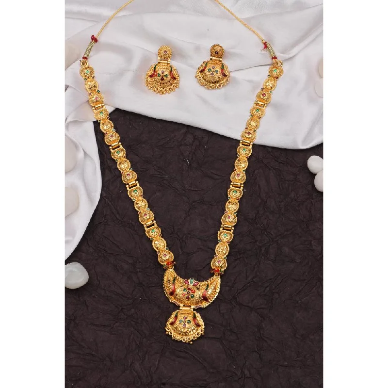 women’s antique necklace-Darshana Jewels Gold Plated Meenakari Long Necklace Set