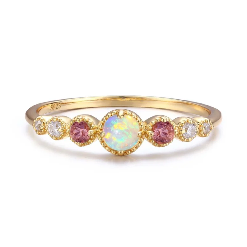 women’s cushion cut diamond ring-Divinity Opal Tourmaline Ring (Yellow Gold)