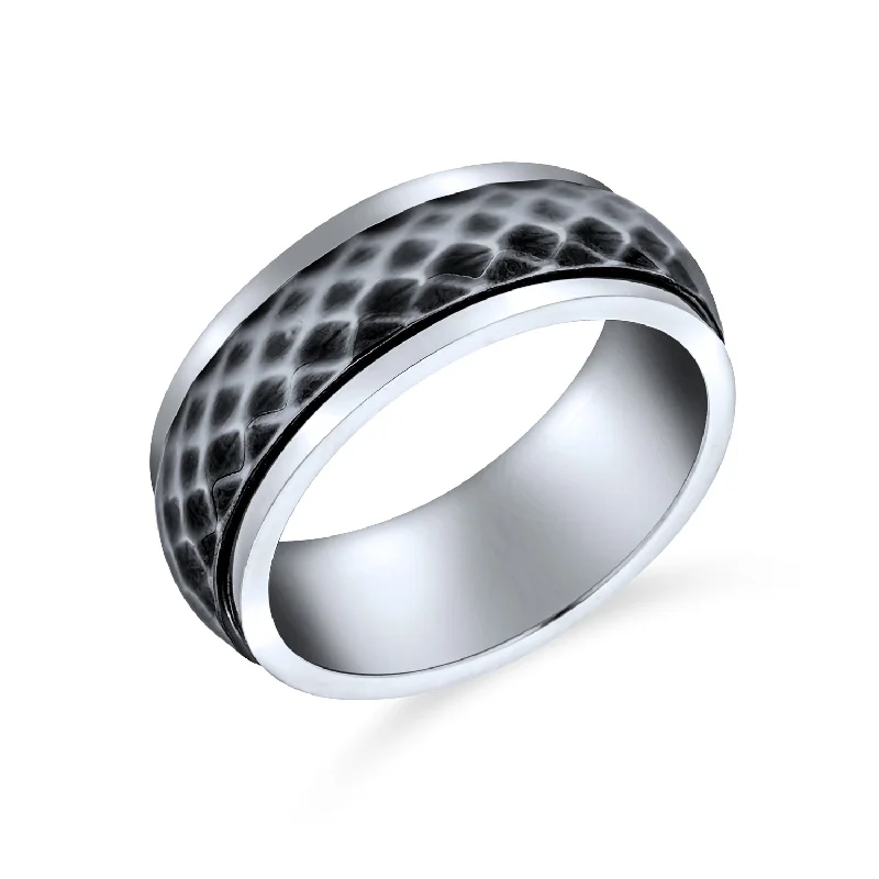 women’s fashion ring-Men's Faceted Diamond Cut Wedding Band Ring Oxidized Titanium Spinner Rings 8MM