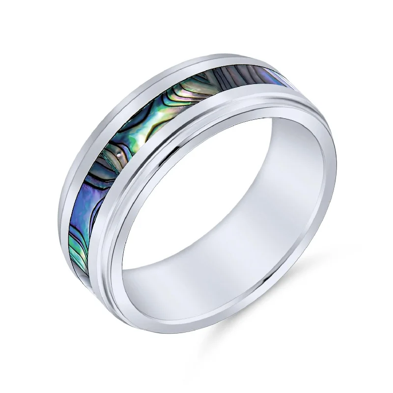 women’s wedding ring-Rainbow Abalone Inlay Tungsten Wedding Band Ring for Men - Comfort Fit