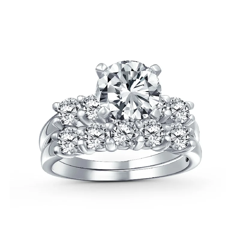 women’s classic ring-Classic 3.5CT Round Brilliant Cut Cocktail Statement Ring with CZ Side Stones