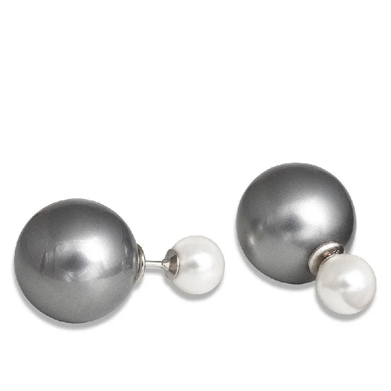 women’s fashion earrings-Sterling Silver Simulated Gray Pearl Earrings