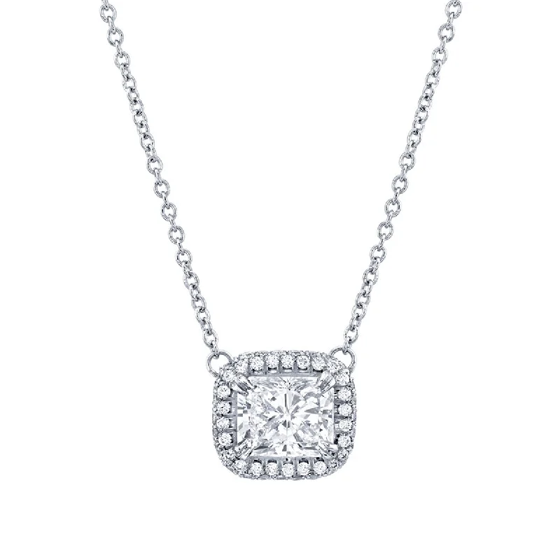 women’s boho necklace-Radiant Diamond Halo Pendant Necklace