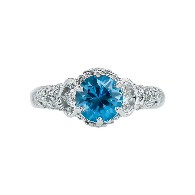 Platinum Blue Zircon and Diamond Ring