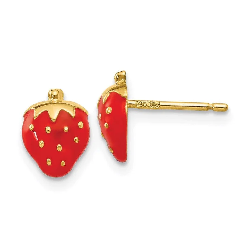 women’s double stud earrings-14k Enameled Strawberry Earrings