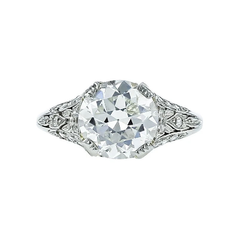 Filigree Diamond Ring in 18K White Gold and Platinum, Size 6.75