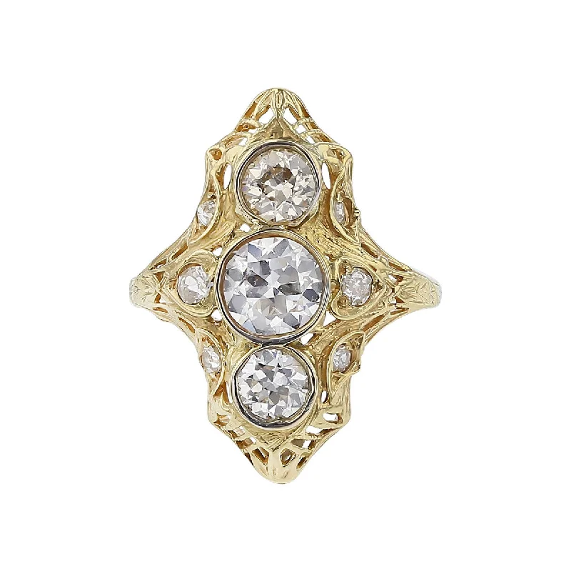 Art Deco 14K Gold European-cut Diamond Ring