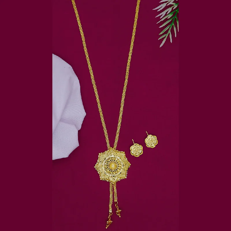 women’s stylish necklace-Mahavir Gold Plated Long Necklace Set