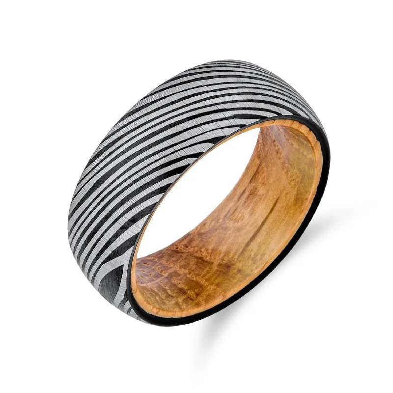 women’s halo ring-Unisex Tungsten Wedding Band Ring with Wood Grain Matte Finish and Oliver Wood Liner