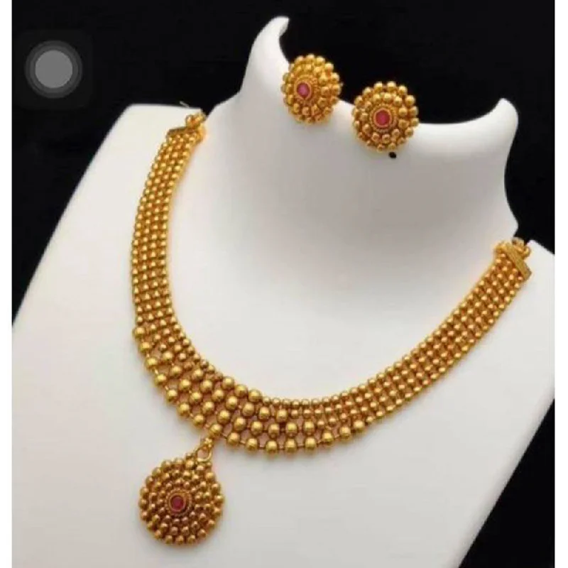 women’s luxury necklace-Sai Fashion Gold Plated Pink Pota Stone Necklace Set