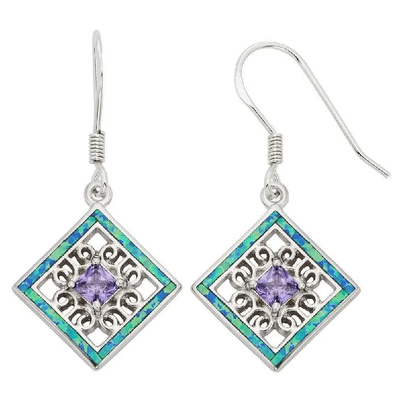 women’s stud earrings-Sterling Silver Blue Inlay Opal Square Earrings