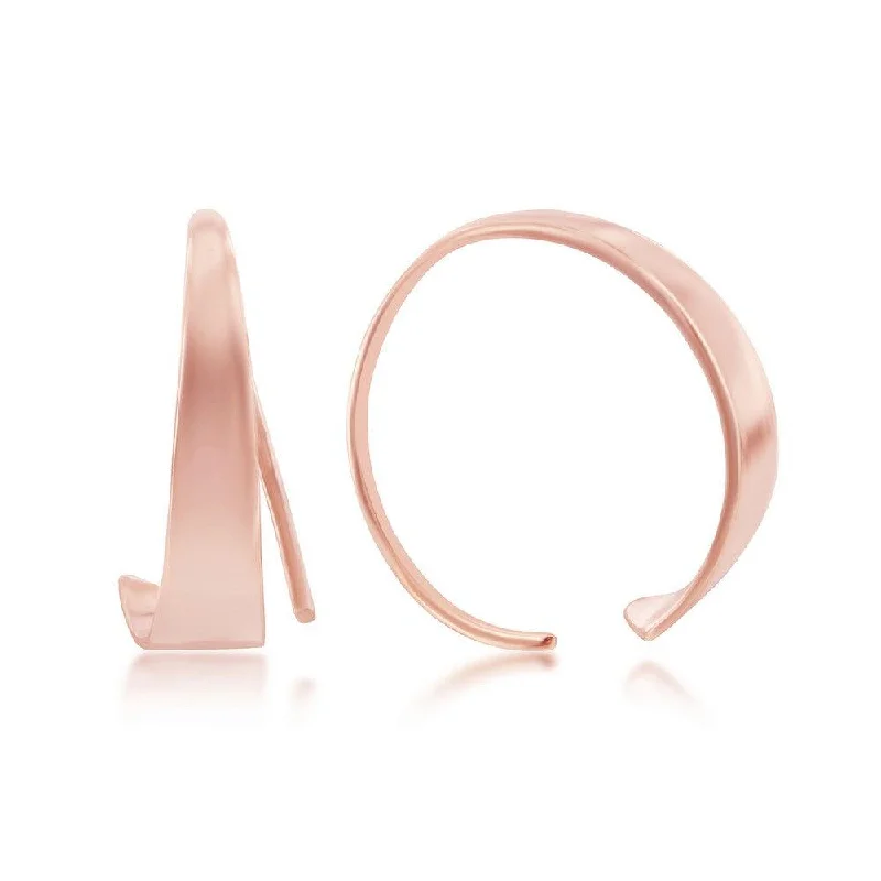 women’s personalized earrings-Sterling Silver Rose Gold Plated Flat Bar Half Hoop Earrings