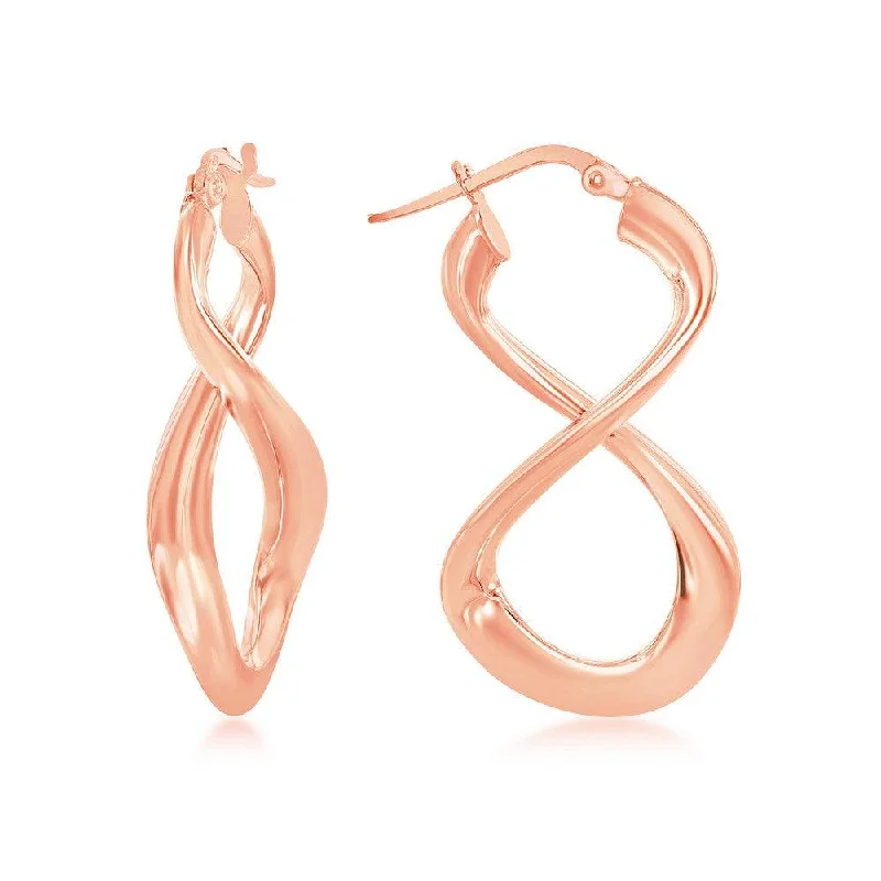 women’s art deco earrings-Sterling Silver Rose Gold Plated Large Script Infinity Design Earrings