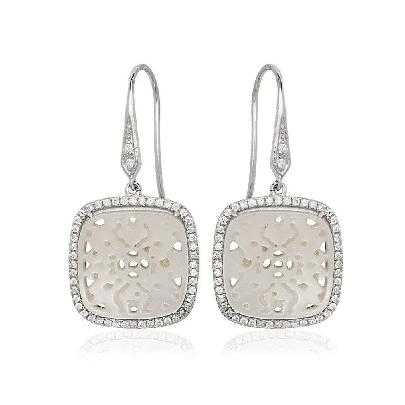 women’s vintage earrings-Sterling Silver White Square Cut Out MOP Earrings