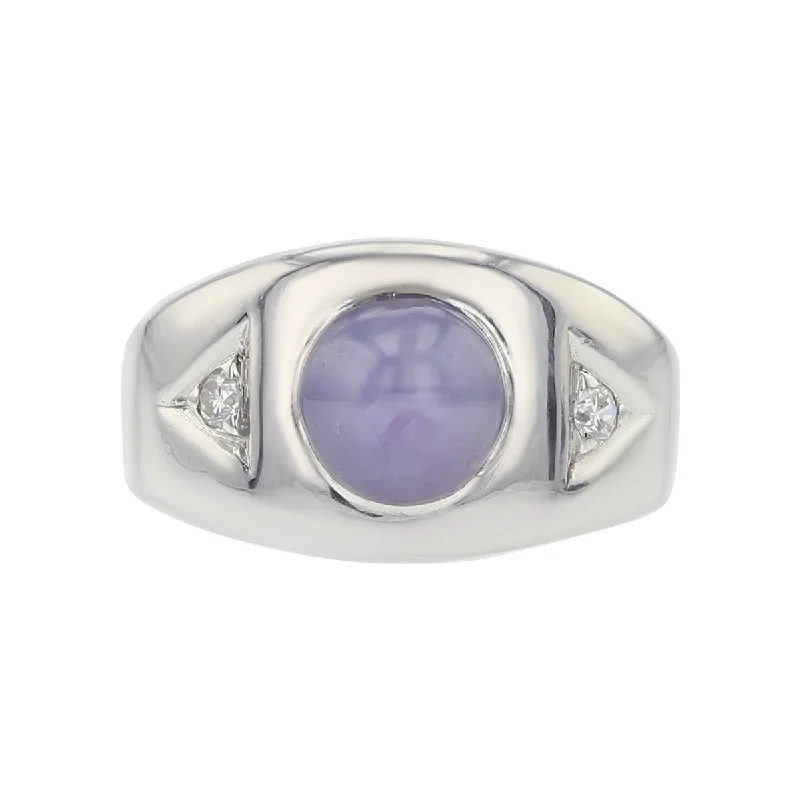 Retro Cabochon Blue Star Sapphire and Diamond Ring