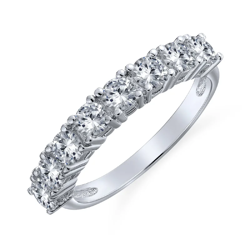 women’s stylish ring-Simple Thin Round CZ Stackable Cocktail Statement Ring Sterling Silver Band