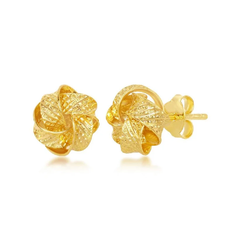 women’s cubic zirconia stud earrings-Sterling Silver Gold Plated Textured Love Knot Stud Earrings