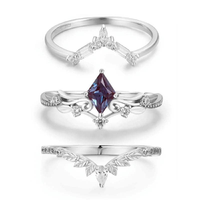 women’s zircon ring-Victorian Lace Alexandrite©, Monte Arc, and Woodland Ring Set