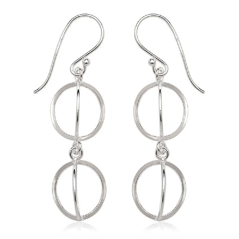 women’s custom-designed earrings-Sterling Silver 3 Dimensional Double Circle Earrings