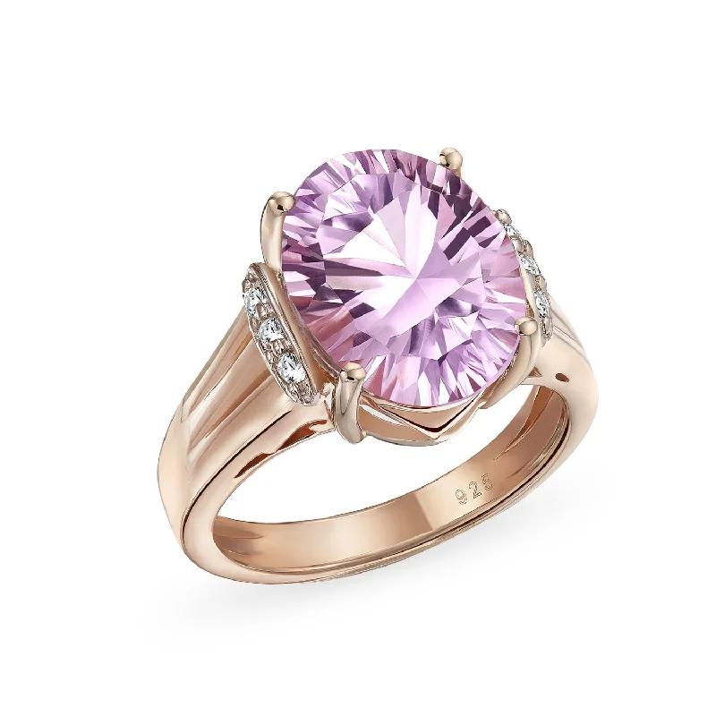 women’s geometric gemstone ring-Silver Ring with 447CT Zircon and Pink Amethyst Rose Gold Plated Sterling Silver