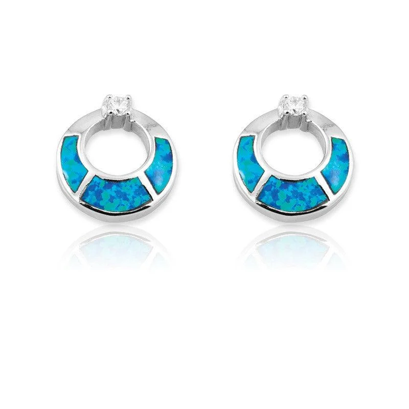 women’s gold earrings-Sterling Silver Blue Inlay Open Circles Earrings