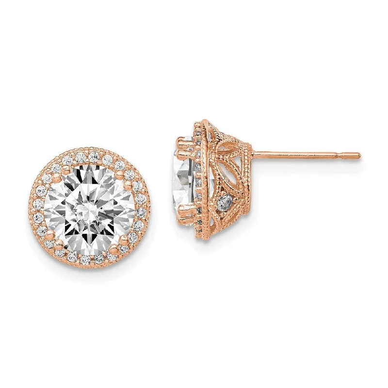 women’s luxury earrings-10K Tiara Collection Rose Gold Polished CZ Post Earrings