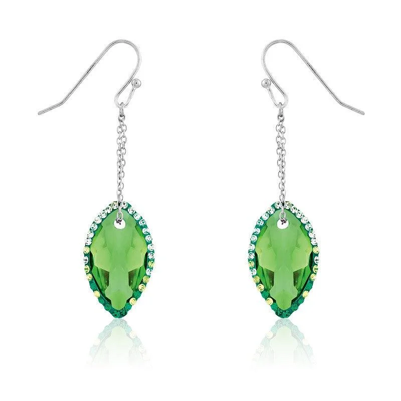 women’s silver dangly earrings-Sterling Silver Marquise Green CZ Dangling Earrings