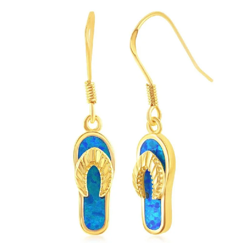 women’s stud earrings-Sterling Silver Gold Plated Blue Inlay Opal Flip-Flop Earrings