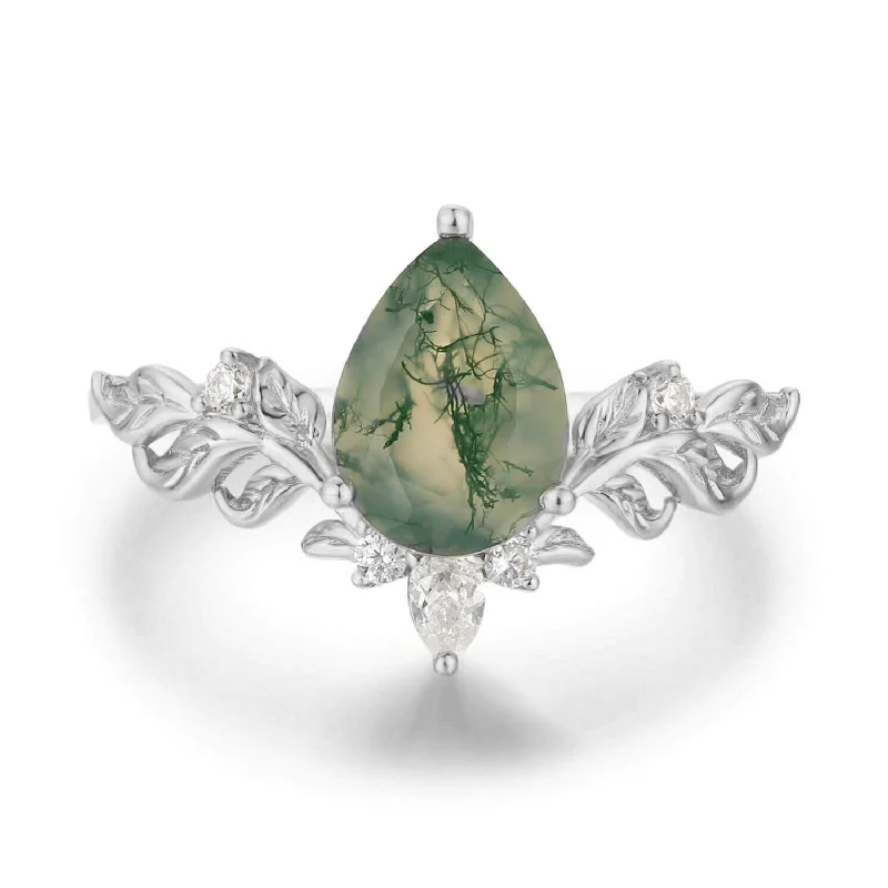 women’s band ring-Dewdrop Moss Agate Ring©