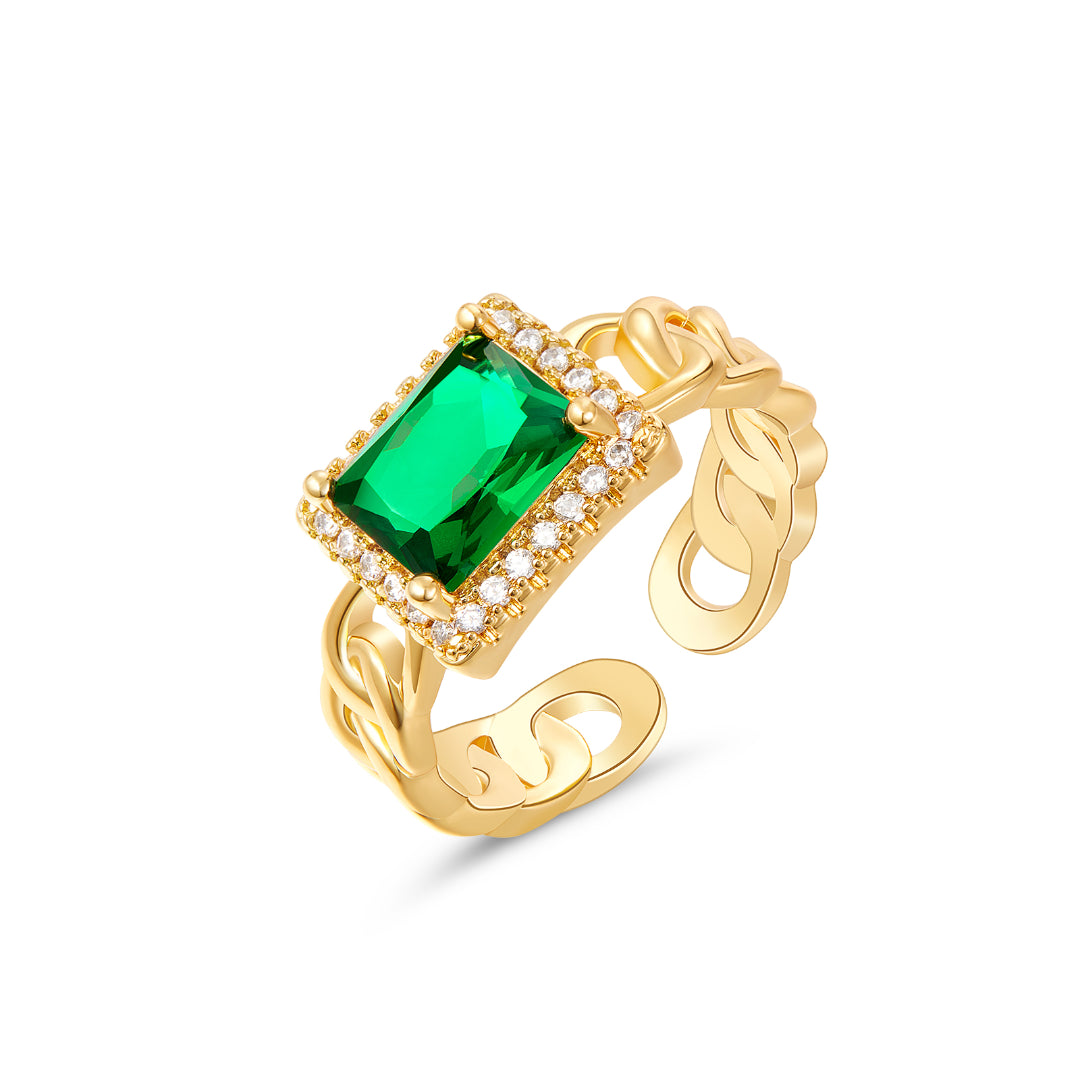 women’s birthstone ring-Adjustable Open Chunky Finger Rings-Emerald