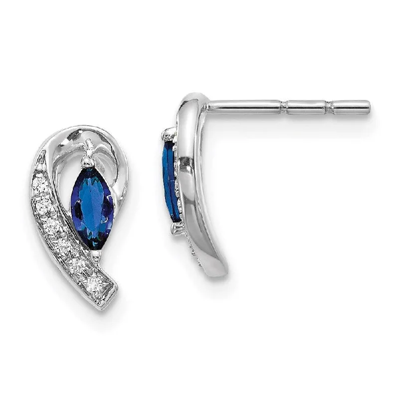 women’s geometric earrings-14K White Gold Diamond Sapphire Post Earrings