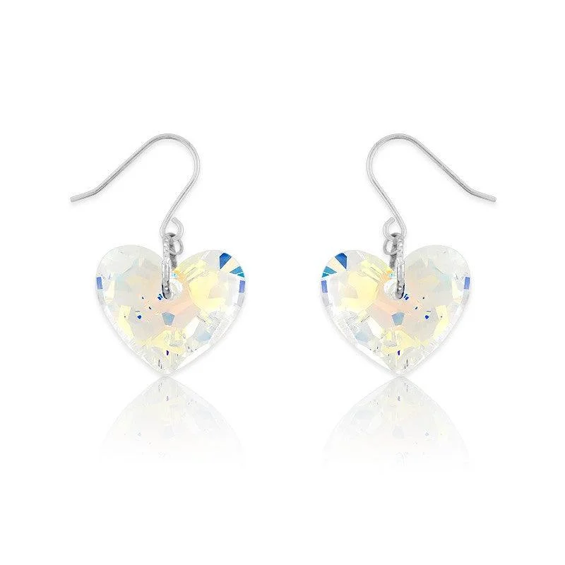 women’s rhinestone stud earrings-Sterling Silver AB Swarovski Crystal Heart Earrings