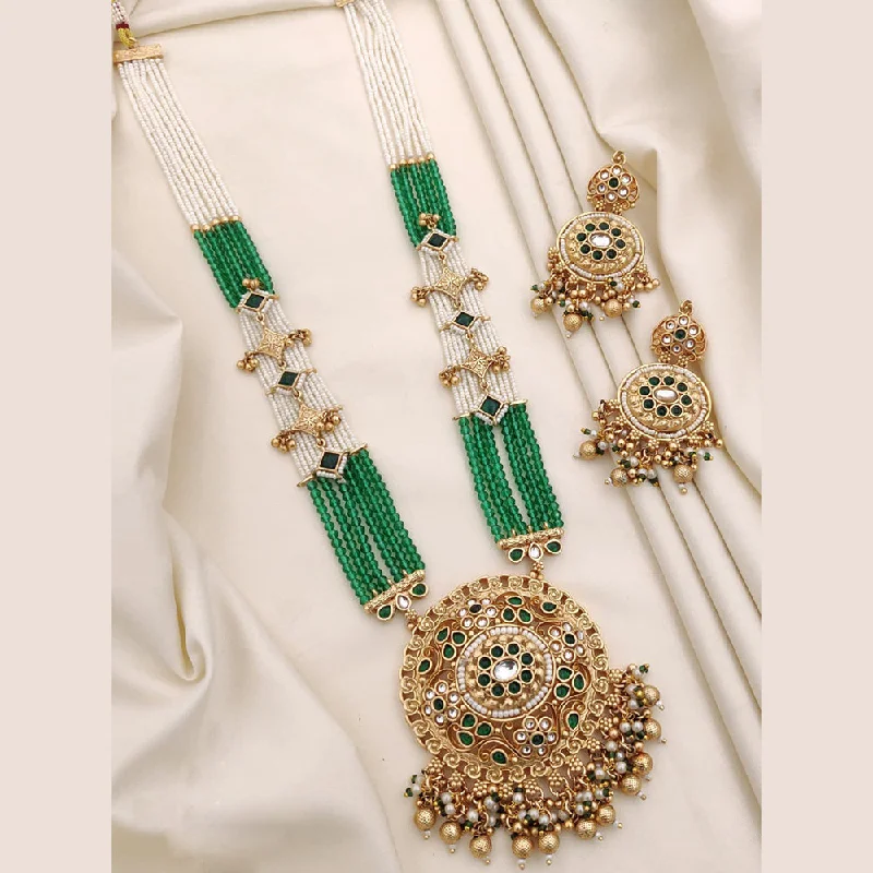 women’s matching necklace and earrings-Akruti Collection Gold Plated Kundan Stone And Pearls Long Necklace Set