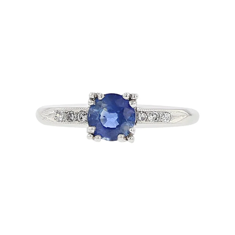 Retro Platinum Sapphire and Diamond Ring