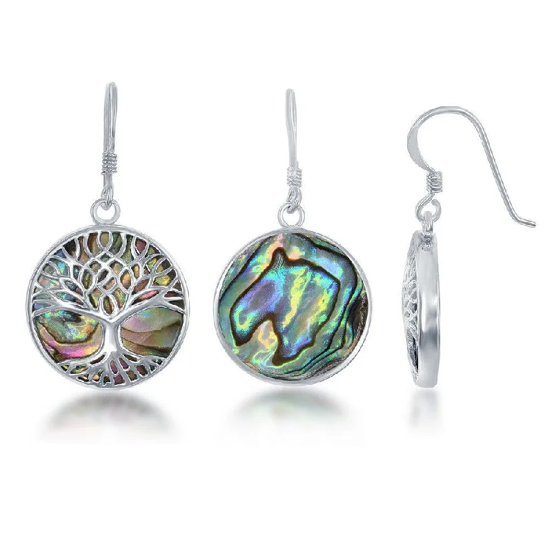 women’s multi-stone earrings-Sterling Silver Abalone with Tree of Life Earrings