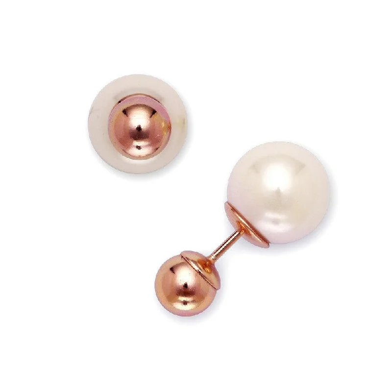 women’s gemstone chandelier earrings-Sterling Silver Rose Gold Bead White Pearl Earrings