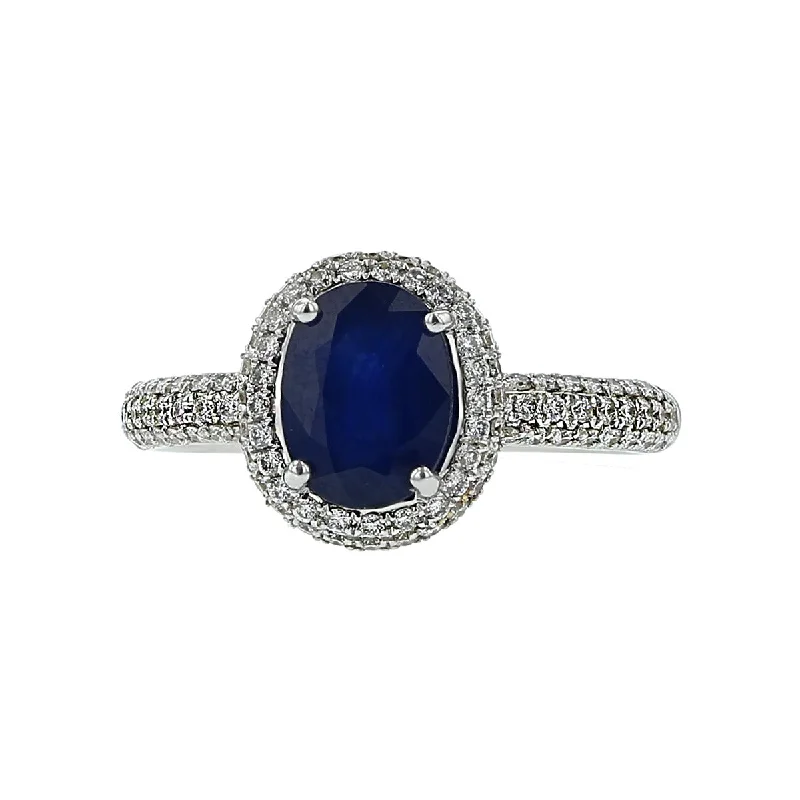 18K White Gold Oval Sapphire and Diamond Ring