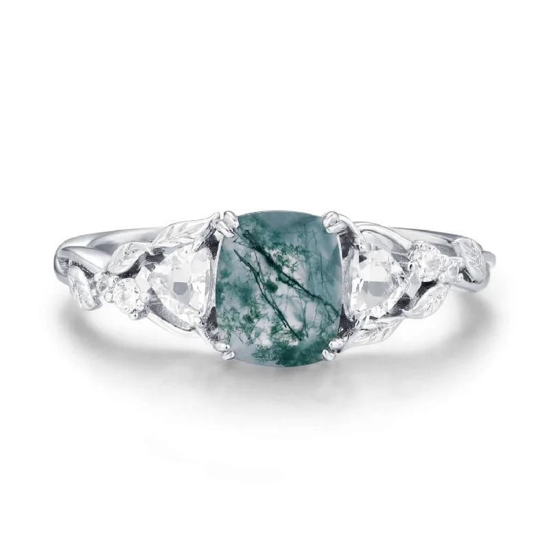 women’s wedding engagement ring-Starlight Serenade Moss Agate Ring